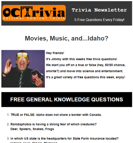 free trivia, free trivia newsletter, subscribe for free, free trivia questions